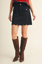Load image into Gallery viewer, Faux Suede Black Scallop Trim Skirt
