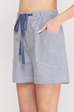 Load image into Gallery viewer, Contrast Front Tie Striped Twill Shorts
