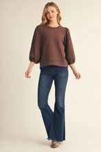 Load image into Gallery viewer, 3/4 Puff Sleeve Crochet Lace Trim Top
