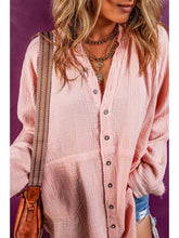 Load image into Gallery viewer, Pink Oversized Frayed Hem Crinkle Top
