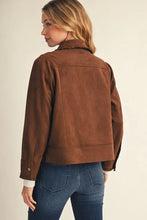 Load image into Gallery viewer, Faux Suede Long Sleeve Ruffle Trim Jacket
