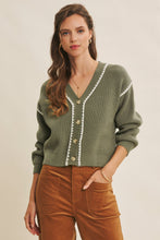 Load image into Gallery viewer, Matcha Contrast Stitch Button Down Sweater
