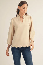Load image into Gallery viewer, 3/4 Sleeve Faux Suede Scallop Trim Top
