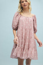 Load image into Gallery viewer, Mauve &amp; Cream Embroidered Tiered Dress
