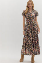 Load image into Gallery viewer, Chocolate Floral Bubble Sleeve Midi Dress
