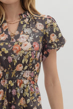 Load image into Gallery viewer, Chocolate Floral Bubble Sleeve Midi Dress
