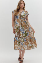 Load image into Gallery viewer, Brown Botanical Print Flutter Sleeve Dress
