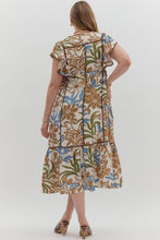 Load image into Gallery viewer, Brown Botanical Print Flutter Sleeve Dress
