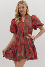 Load image into Gallery viewer, Red Plaid Bubble Sleeve Dress
