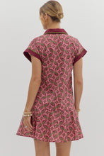 Load image into Gallery viewer, Wine Abstract Pattern Ruffle Hem Mini Dress
