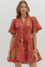 Load image into Gallery viewer, Brick Floral Print Ruffle Edge Dress
