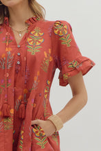 Load image into Gallery viewer, Brick Floral Print Ruffle Edge Dress
