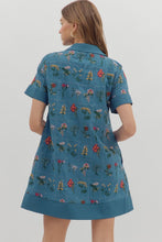 Load image into Gallery viewer, Blue Floral Embroidered Short Dress
