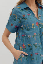 Load image into Gallery viewer, Blue Floral Embroidered Short Dress
