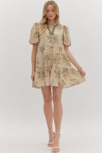 Load image into Gallery viewer, Ecru Floral Print Short Puff Sleeve Dress
