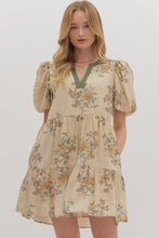 Load image into Gallery viewer, Ecru Floral Print Short Puff Sleeve Dress
