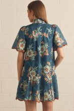 Load image into Gallery viewer, Floral Eyelet Teal Short Puff Sleeve Mini Dress

