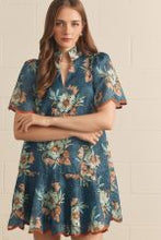 Load image into Gallery viewer, Floral Eyelet Teal Short Puff Sleeve Mini Dress

