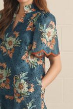 Load image into Gallery viewer, Floral Eyelet Teal Short Puff Sleeve Mini Dress
