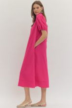 Load image into Gallery viewer, Hot Pink Puff Sleeve Midi Dress

