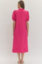 Load image into Gallery viewer, Hot Pink Puff Sleeve Midi Dress
