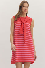 Load image into Gallery viewer, Striped Sleeveless Mini Dress with Knit Scarf Tie
