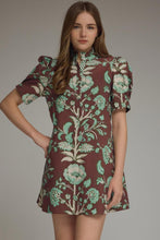 Load image into Gallery viewer, Floral Print Short Puff Sleeve Mini Dress with Back Tie
