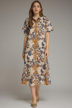 Load image into Gallery viewer, Floral Print Ecru Short Sleeve Midi Dress
