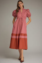Load image into Gallery viewer, Stripe &amp; Dot Print Puff Sleeve Midi Dress
