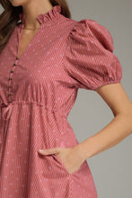 Load image into Gallery viewer, Stripe &amp; Dot Print Puff Sleeve Midi Dress
