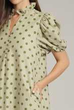Load image into Gallery viewer, Polka Dot Gingham Print Puff Sleeve Midi Dress

