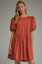 Load image into Gallery viewer, Rust Short Sleeve Pintuck Bodice Short Dress
