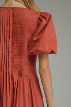 Load image into Gallery viewer, Rust Short Sleeve Pintuck Bodice Short Dress
