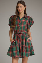 Load image into Gallery viewer, Plaid Short Puff Sleeve Mini Dress
