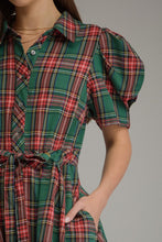 Load image into Gallery viewer, Plaid Short Puff Sleeve Mini Dress
