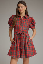 Load image into Gallery viewer, Plaid Short Puff Sleeve Mini Dress

