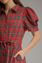 Load image into Gallery viewer, Plaid Short Puff Sleeve Mini Dress
