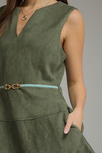 Load image into Gallery viewer, Belted Faux Suede V Neck Mini Dress
