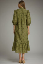 Load image into Gallery viewer, Olive Ruffle Collar Puff Sleeve Midi Dress
