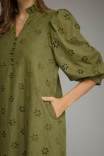 Load image into Gallery viewer, Olive Ruffle Collar Puff Sleeve Midi Dress
