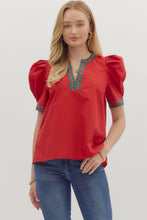 Load image into Gallery viewer, Holiday Plaid Trim V Neck Top
