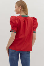 Load image into Gallery viewer, Holiday Plaid Trim V Neck Top
