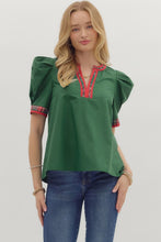 Load image into Gallery viewer, Holiday Plaid Trim V Neck Top
