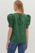 Load image into Gallery viewer, Holiday Plaid Trim V Neck Top
