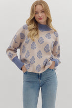 Load image into Gallery viewer, Botanical Print Knit Mock Neck Long Sleeve Top
