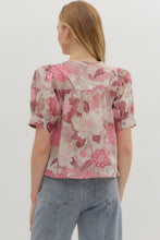 Load image into Gallery viewer, Rosey Floral Short Sleeve Puff Pleated Top
