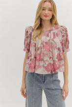 Load image into Gallery viewer, Rosey Floral Short Sleeve Puff Pleated Top
