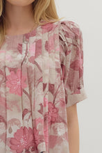 Load image into Gallery viewer, Rosey Floral Short Sleeve Puff Pleated Top
