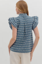 Load image into Gallery viewer, Denim Floral Flutter Sleeve Top
