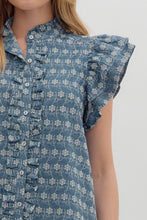Load image into Gallery viewer, Denim Floral Flutter Sleeve Top
